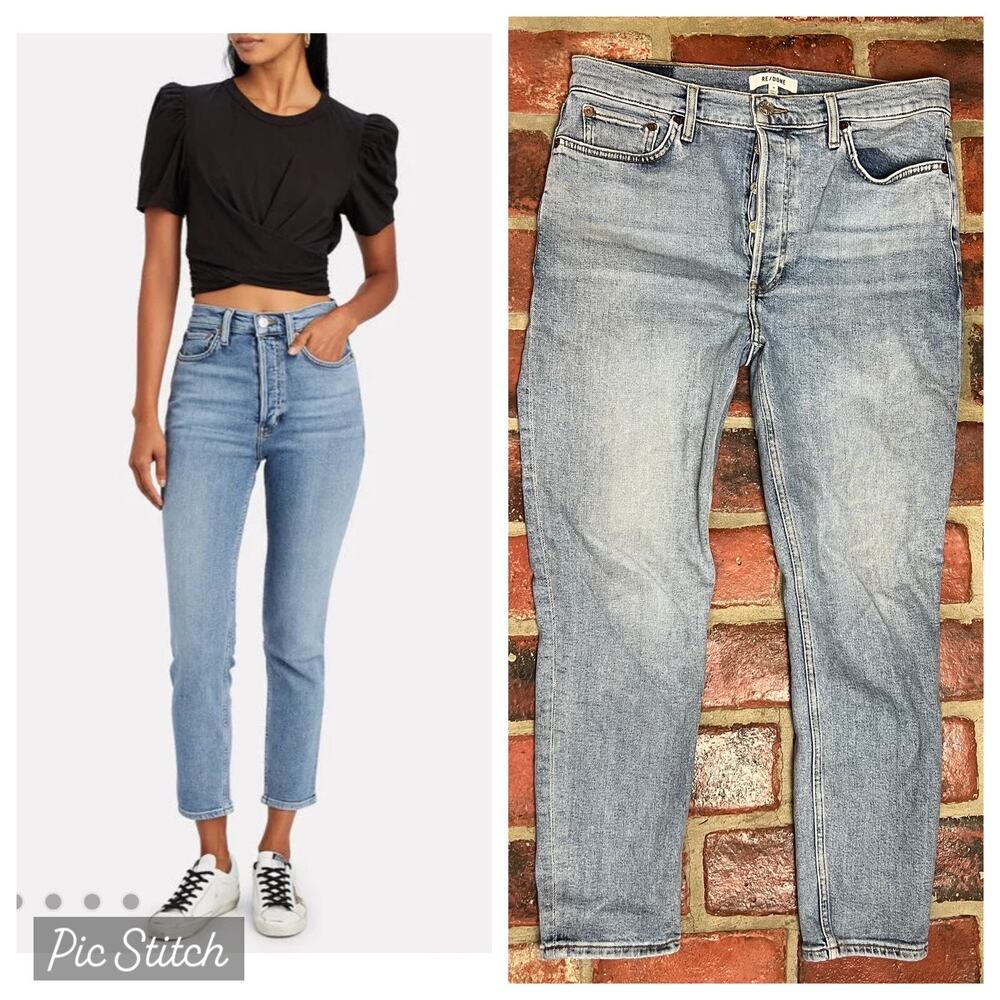 Re Done Jeans High Rise Ankle Crop Mid 90s Button Fly Stretch Size 30 $260